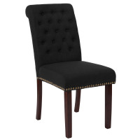 Flash Furniture BT-P-BK-FAB-GG HERCULES Series Black Fabric Parsons Chair with Rolled Back, Accent Nail Trim and Walnut Finish 